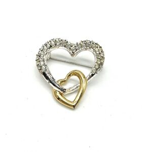 Vintage Napier Heart Brooch Rhinestone Two‎ Tone Gold Silver Interlocking